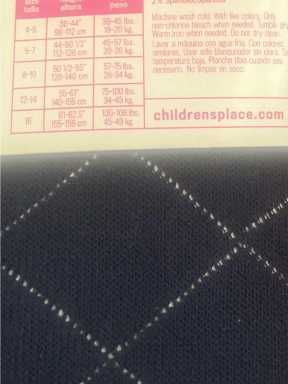 The Children's Place Navy Tights with White Argyle Stitch